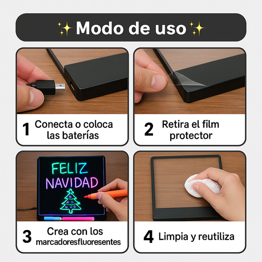 Pizarra de Escritura LED – Crea, Decora y Sorprende – Regalo Navideño 2×1 sin Pantallas