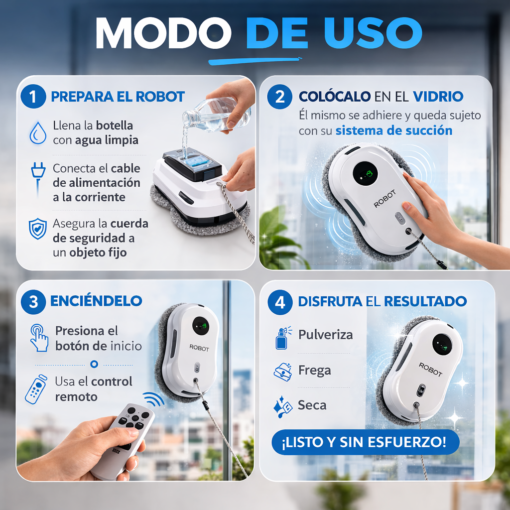 Robot Limpiador de Vidrios — Limpia Solo con Control Remoto — Sin Esfuerzo ni Escaleras