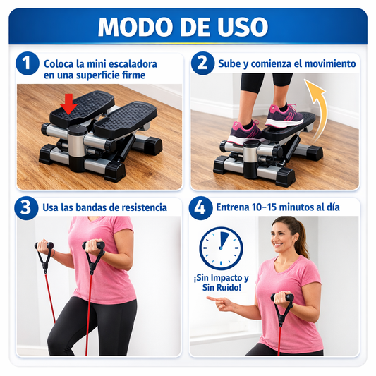 Escaladora Elíptica con Bandas – Cardio de Bajo Impacto – Mejora tu Salud Desde Casa en Pocos Minutos al Día