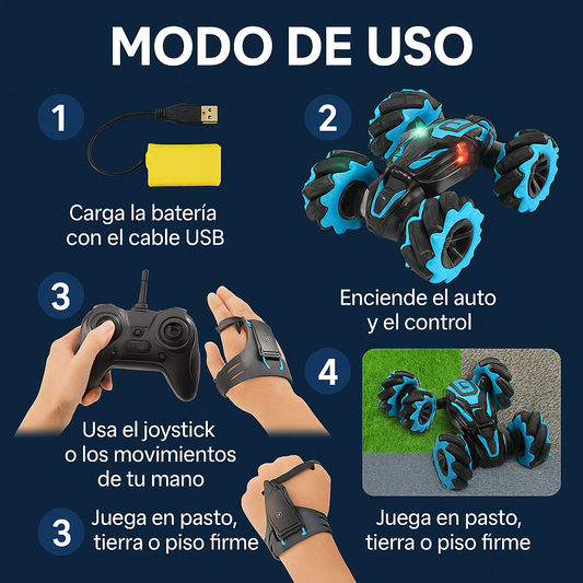 Auto Acrobático RC – Giros y Terreno Extremo – Diversión Segura en Minutos para Tus Nietos