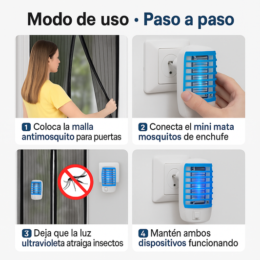 Pack Protección Total: Mosquitera Magnética + Mini Lámpara Mata Mosquitos 🦟
