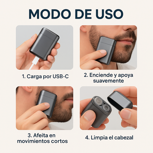 Mini Afeitadora Eléctrica – Afeitado Preciso al Instante – Rostro Suave y Limpio en 60 Segundos