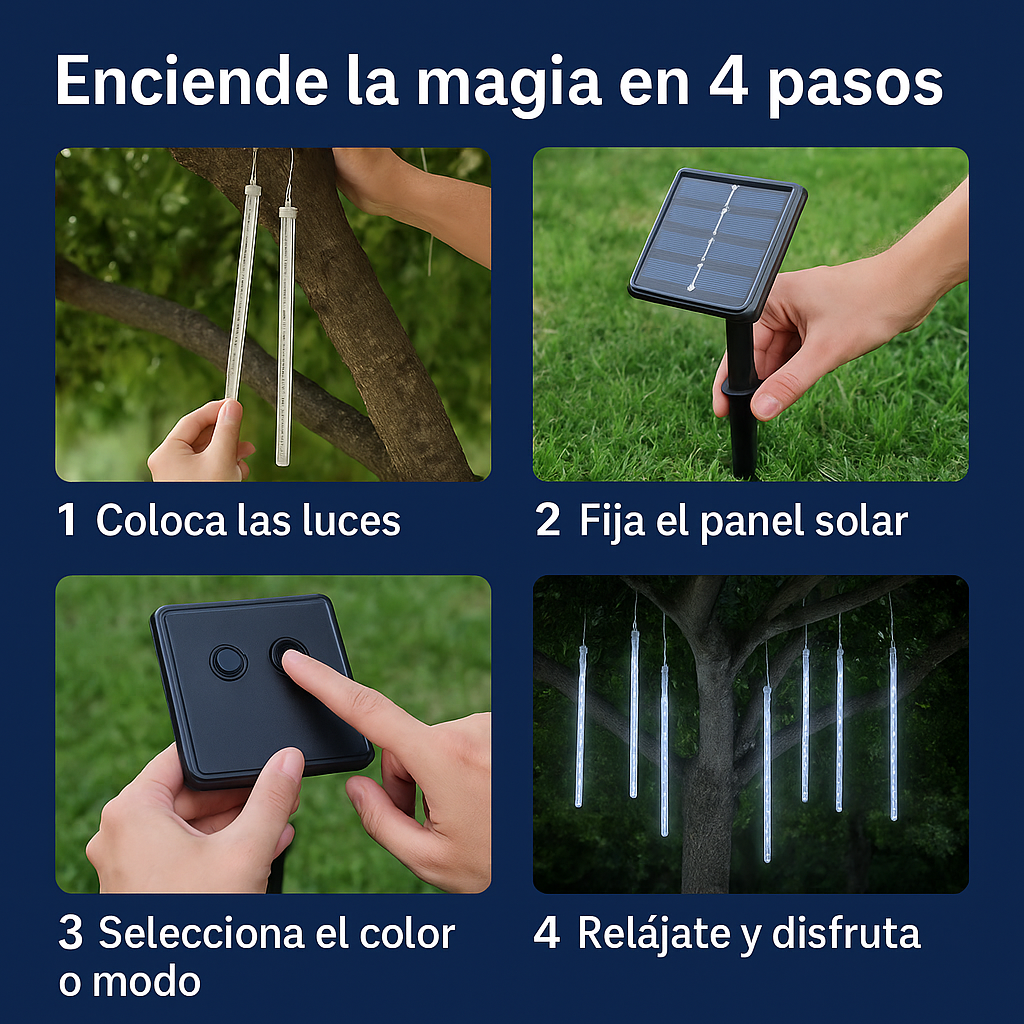 Luz Meteorito Solar – Iluminación decorativa – Crea magia navideña sin enchufes ni consumo eléctrico