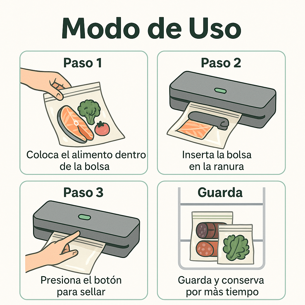 Selladora al Vacío – Conserva y Organiza – Mantén tus Alimentos Frescos Hasta 5 Veces Más en Minutos