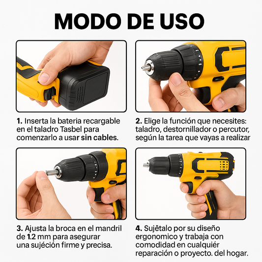 Taladro Tasbel Inalámbrico – Potencia para Arreglos – Soluciona Todo en Minutos