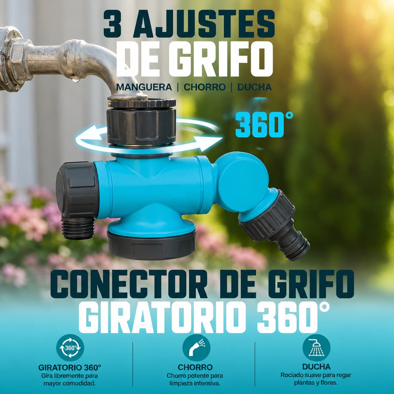 AquaHub Pro - Conecta 2 Mangueras a la Vez Desde Una Sola Llave