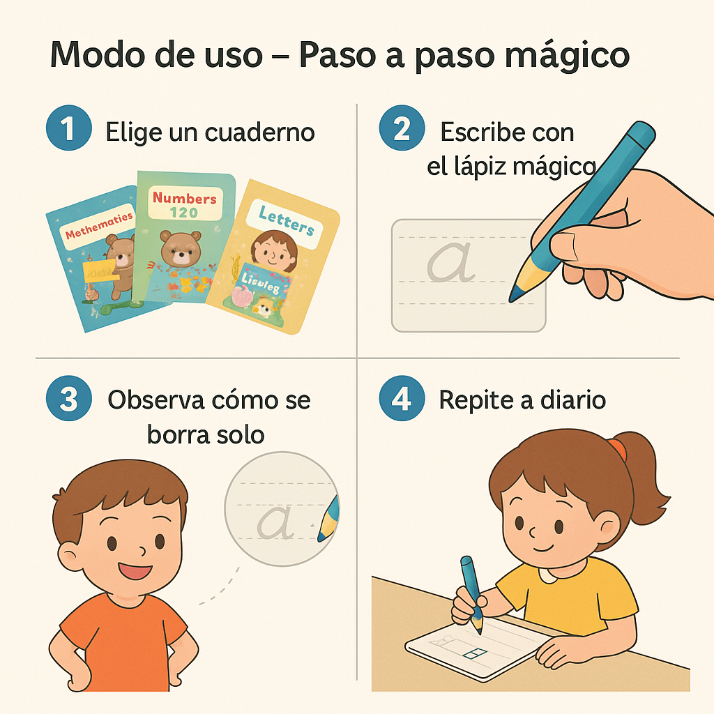 Cuadernos Montessori – Escritura Mágica Reutilizable – Mejora su letra en 7 días de forma divertida