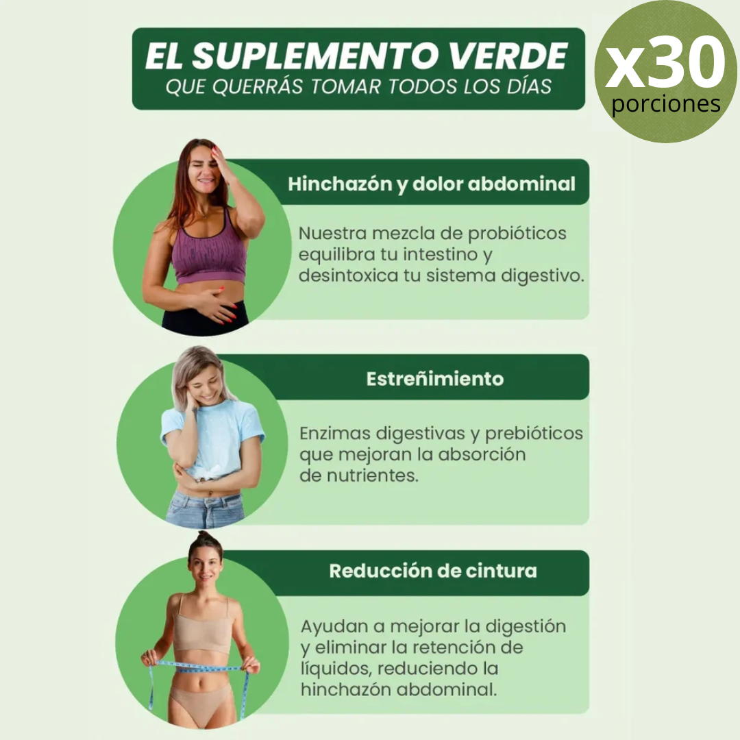 JUGO BLOOM VERDE - Reduce Hinchazón en 7 Días - 30 Porciones