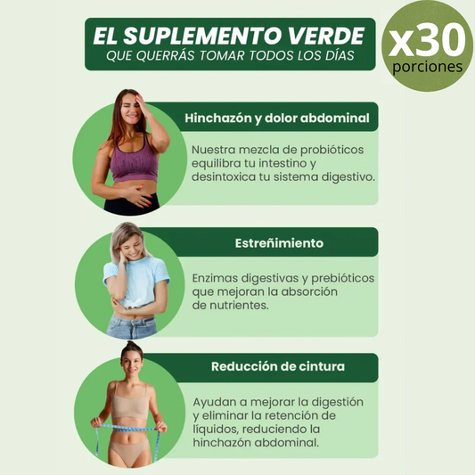 JUGO BLOOM VERDE - Reduce Hinchazón en 7 Días - 30 Porciones