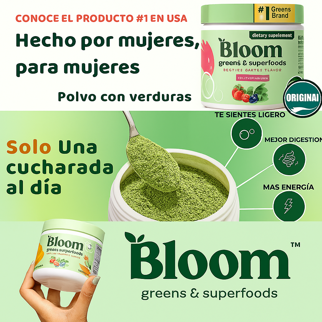 JUGO BLOOM VERDE - Reduce Hinchazón en 7 Días - 30 Porciones