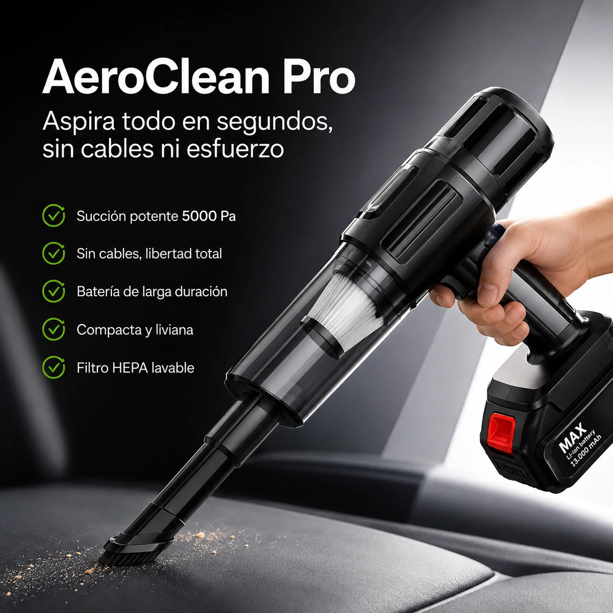 AeroClean Pro - Aspira todo en segundos, sin cables ni esfuerzo