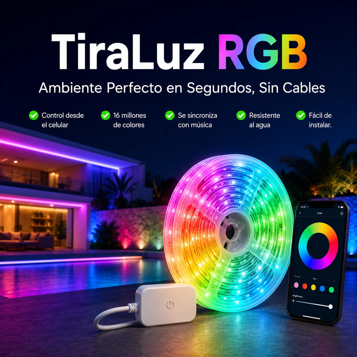 Tira Luces Led Rgb Con Bluetooth Control