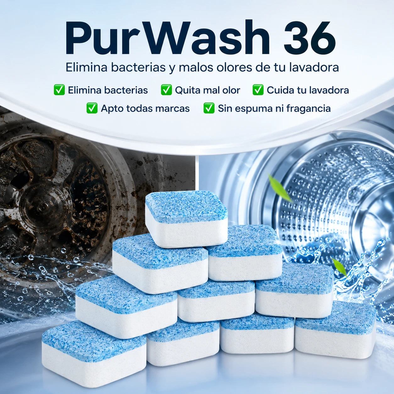 PurWash -36 Pastillas antibacteriales para tu lavadora