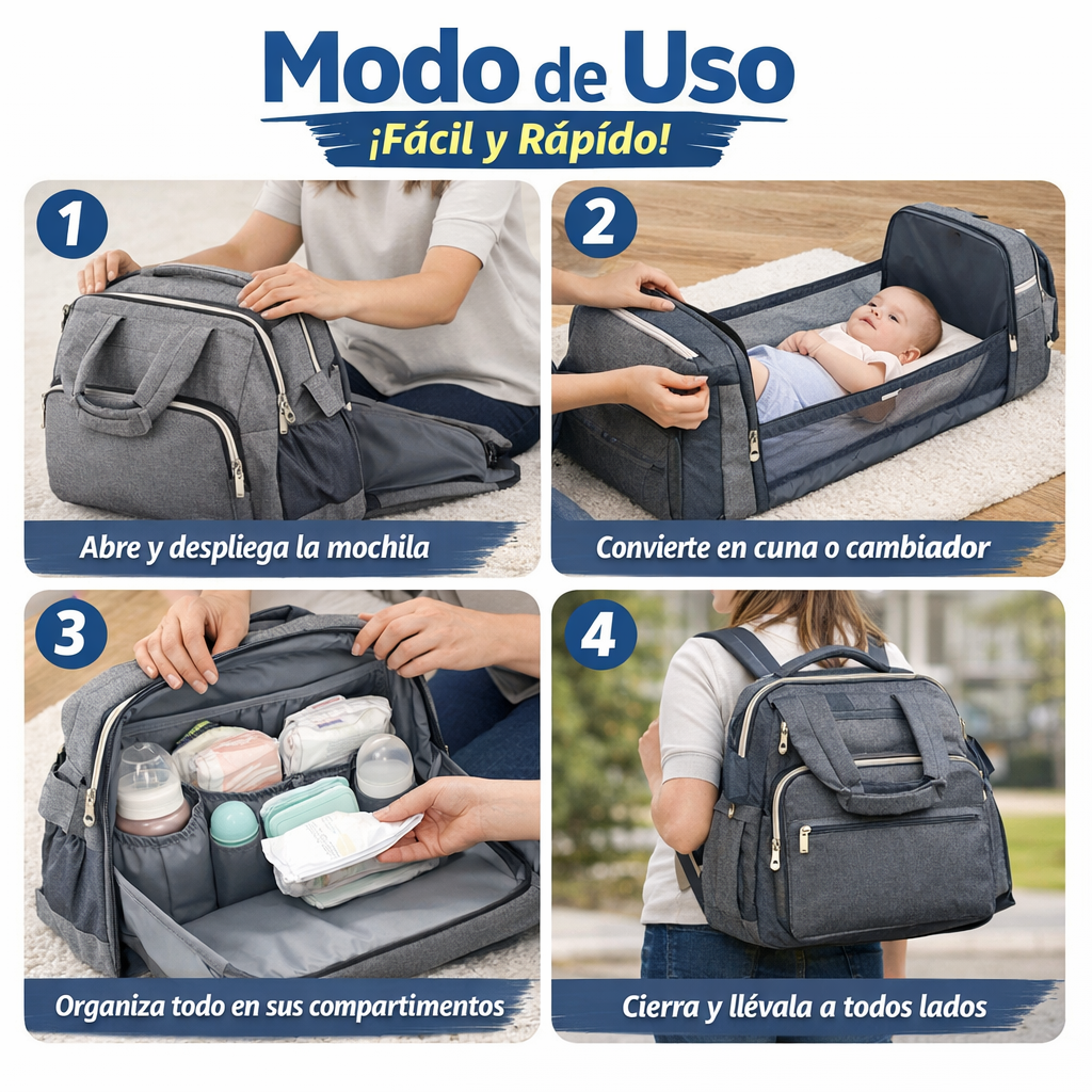 Mochila Pañalera 3 en 1 – Cuna y Cambiador Portátil – Todo para el Bebé en un Solo Lugar