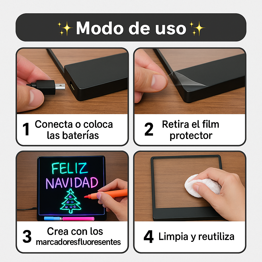 Pizarra de Escritura LED – Crea, Decora y Sorprende – Regalo Navideño 2×1 sin Pantallas