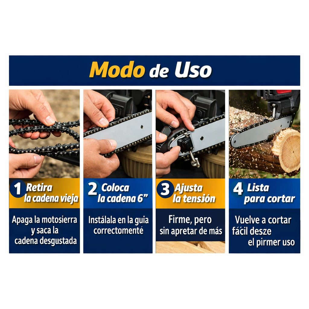 Cadena para Sierra 6” – Repuesto de Corte – Recupera el Rendimiento de tu Motosierra desde el Primer Uso