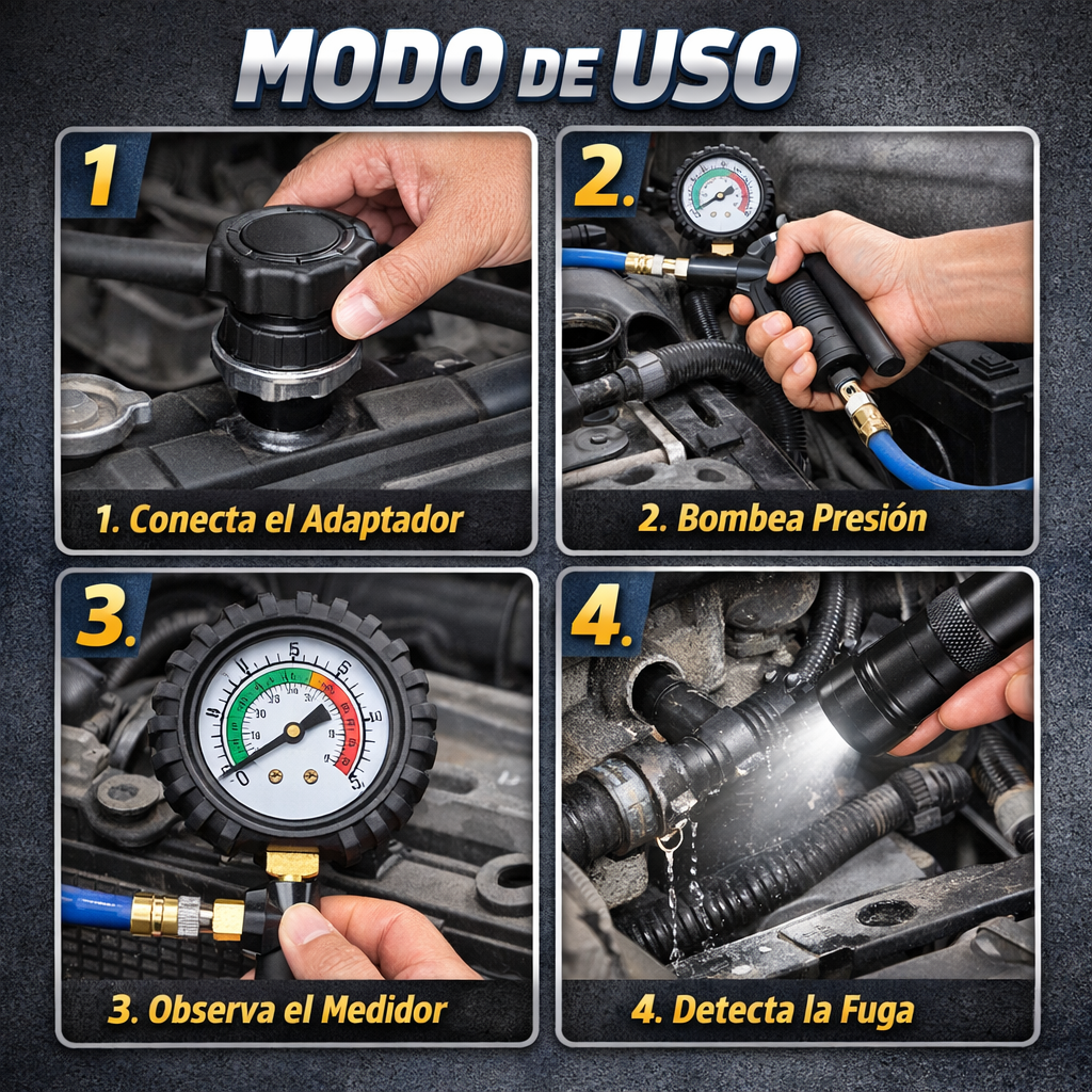 Kit Sistema Enfriamiento Radiador – Detecta Fugas Fácil – Diagnostica en Minutos