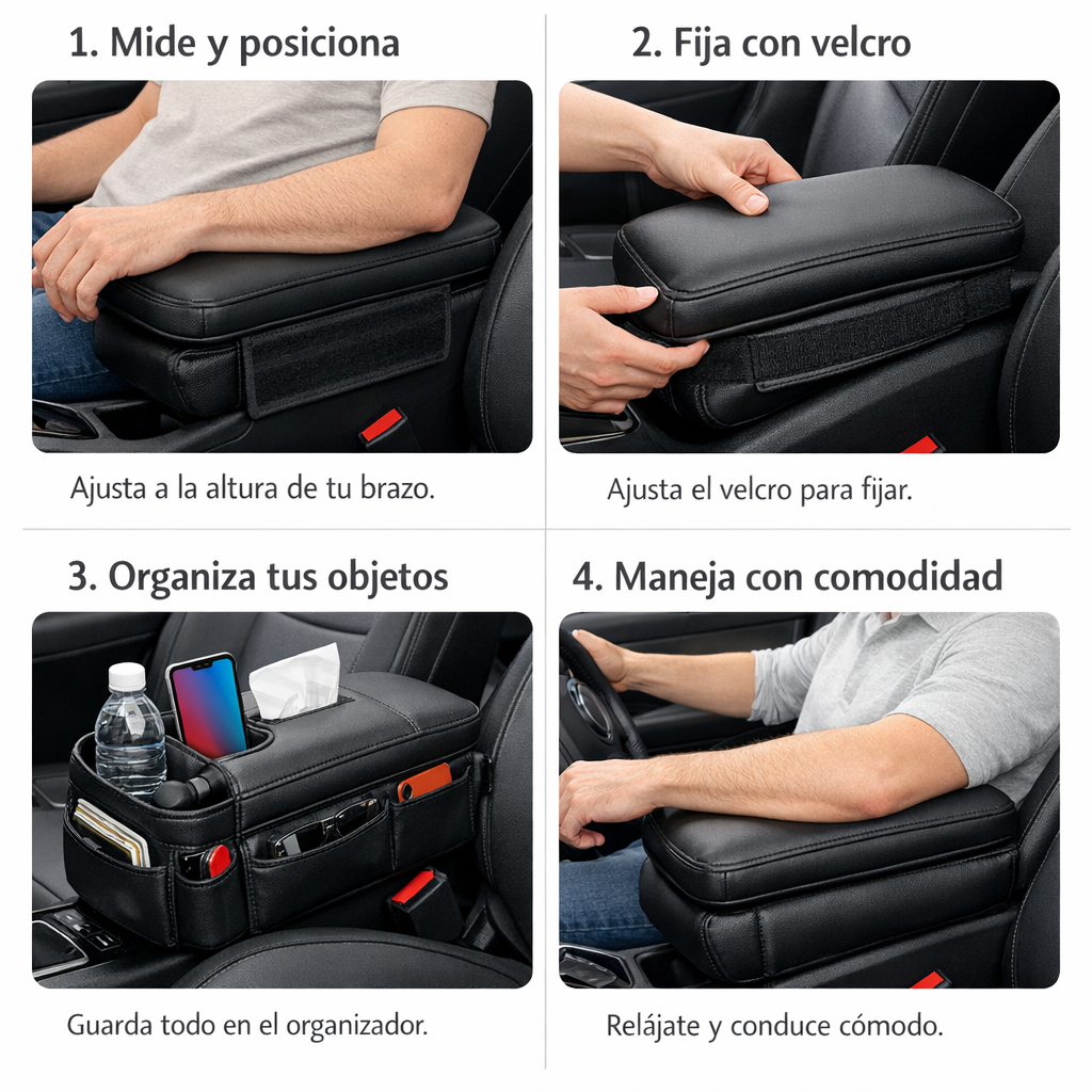 Reposabrazo para Auto – Alivia el Codo al Manejar – Con Organización Incluida en un Solo Accesorio