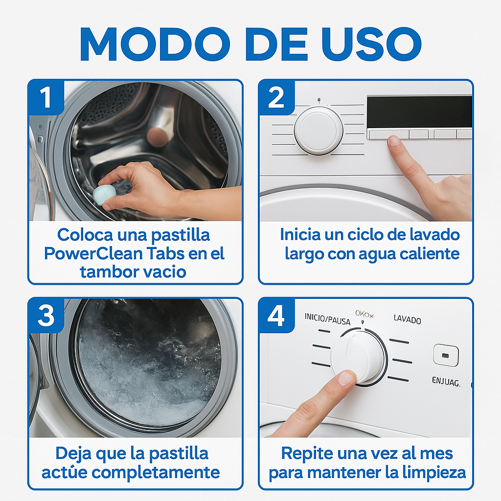 Pastilla Lavadora PowerClean – Limpieza Profunda – Ropa Fresca y Lavadora Como Nueva en 1 Uso