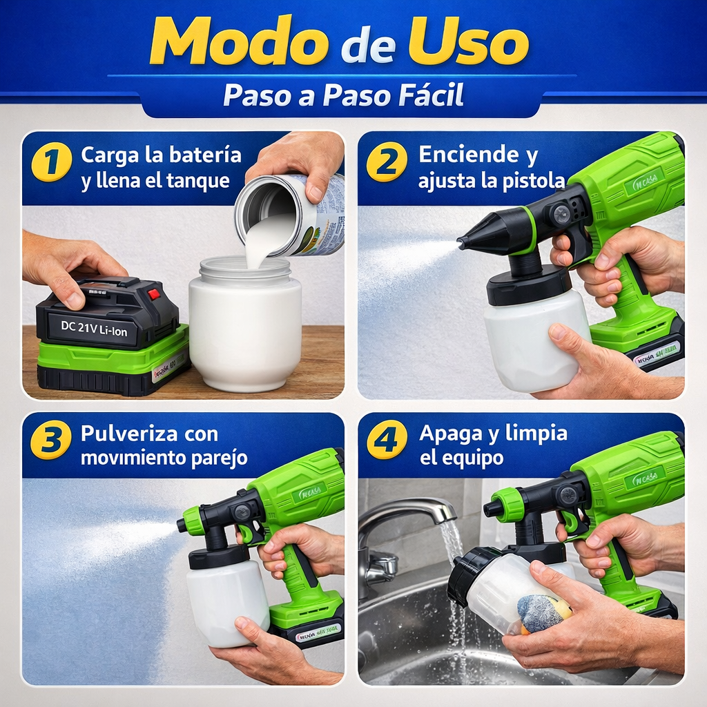 Pistola Pulverizadora Pintura – Inalámbrica – Renueva tu Casa en Menos Tiempo y sin Gastar de Más