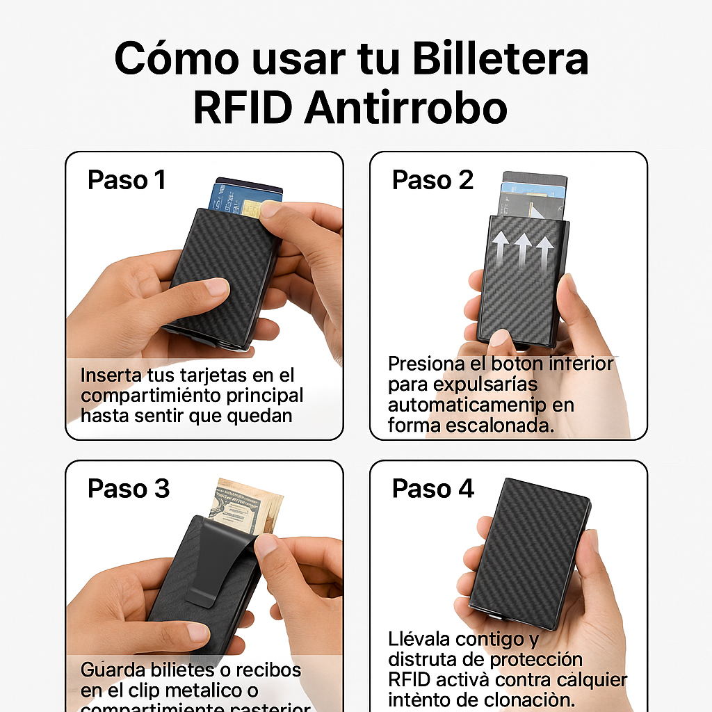 Billetera RFID Antirrobo – Protección Instantánea – Mantén tus tarjetas seguras con estilo todos los días