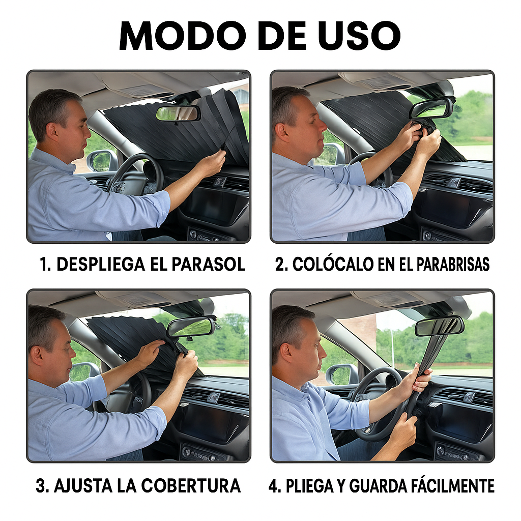 Parasol Retráctil Automático – Bloquea el Calor – Mantén tu Auto Fresco en Segundos