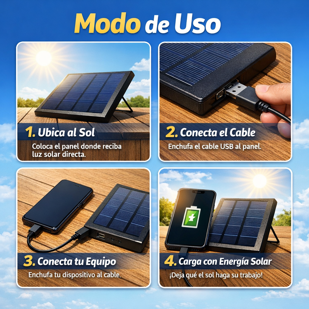 Panel Solar Compacto USB – Carga Sin Enchufes – Energía Segura en Minutos