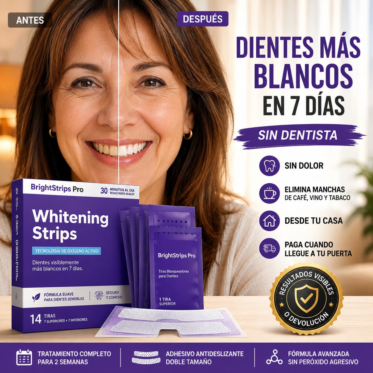 BrightStrips Pro — Dientes Blancos en 7 Días, Sin Dolor