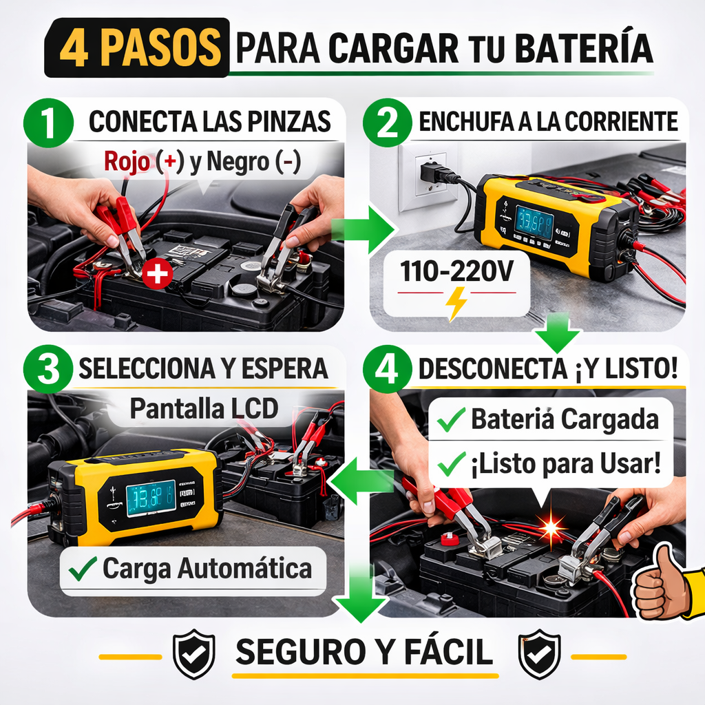 Cargador Inteligente 12V - Repara y Carga Baterías - Evita quedarte en pana hoy