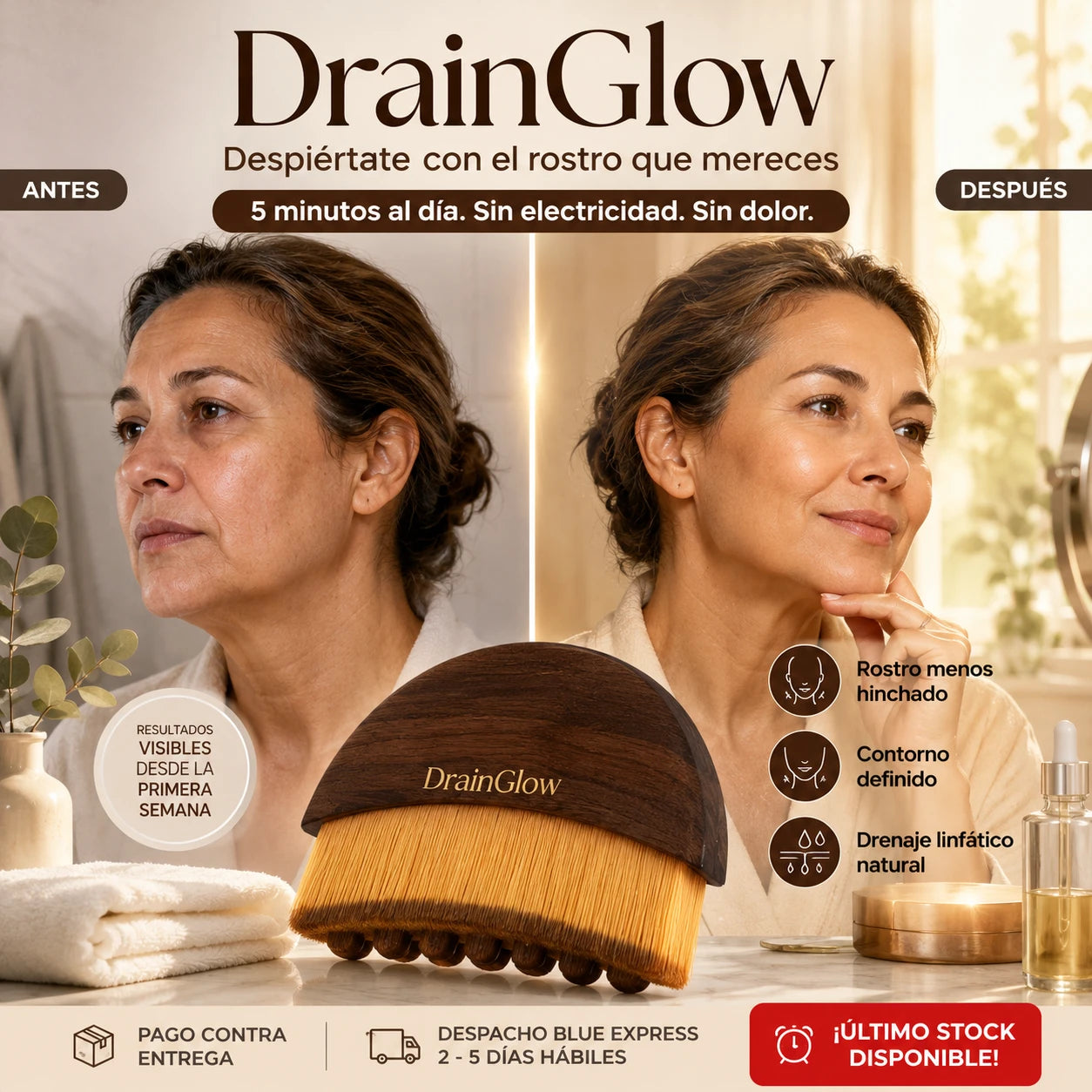 DrainGlow - Rostro Desinflamado y Definido en Casa