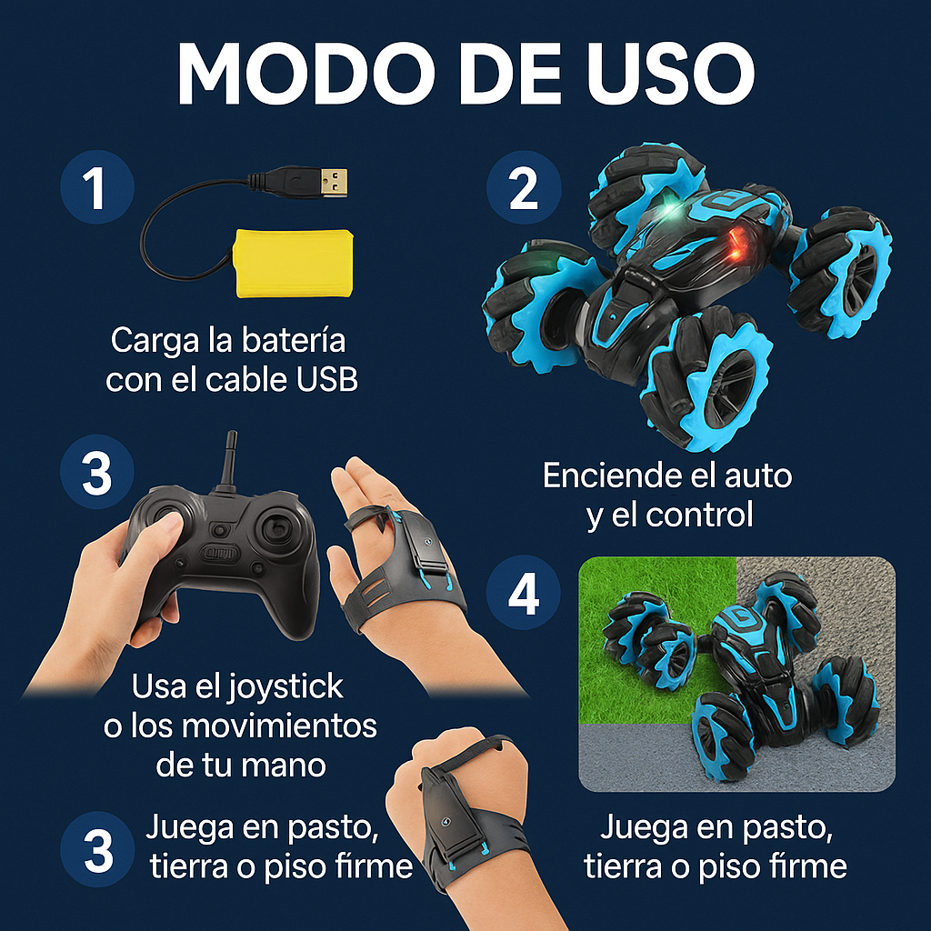 Auto Acrobático RC – Giros y Terreno Extremo – Diversión Segura en Minutos para Tus Nietos