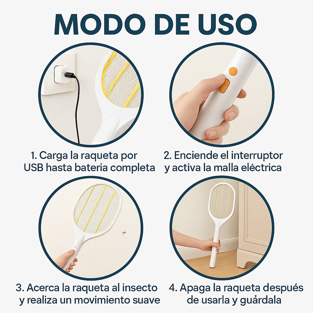 Matamosquitos Recargable – Golpe Rápido y Preciso – Elimina Insectos y Protege tu Casa al Momento