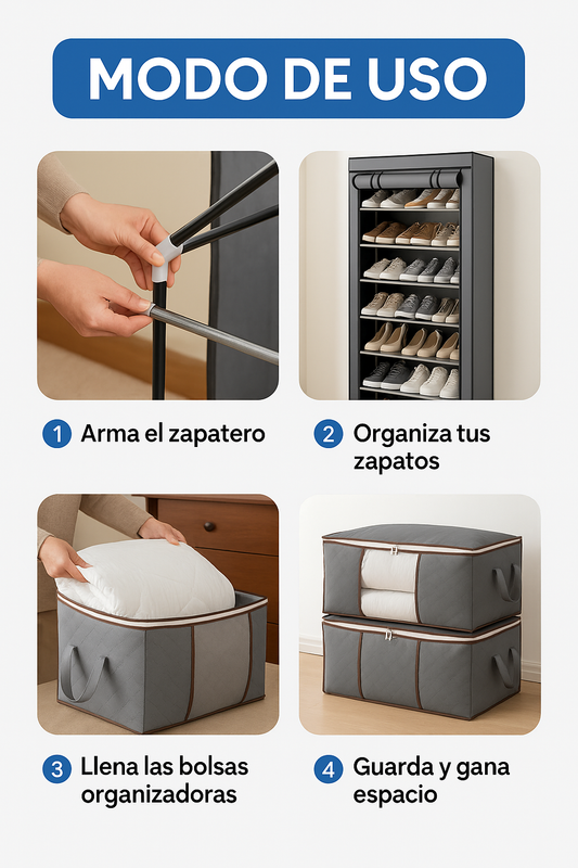 🏠 PACK ORGANIZACIÓN TOTAL – Zapatero + Bolsa Organizadora de Ropa