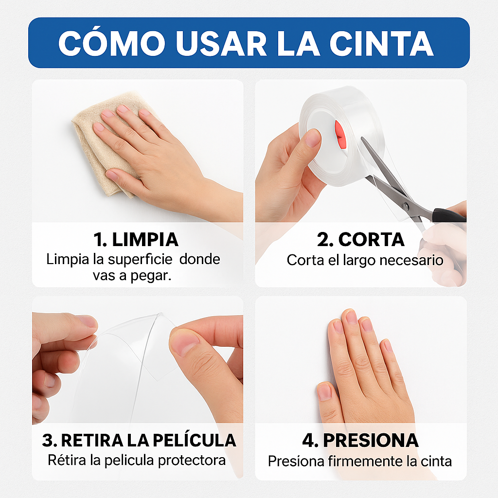 Cinta Nano Adhesiva – Pega Todo sin Taladros – Orden y Seguridad en tu Hogar en Solo Segundos