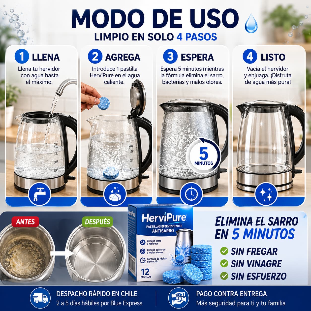 HerviPure 3x1 — 2 Años de Hervidor Impecable, sin Esfuerzo