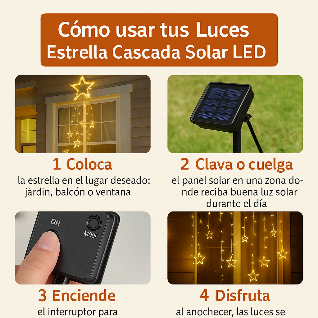 Estrella Cascada Solar – Iluminación Navideña Inteligente – Magia y Ahorro en tu Hogar Todo Diciembre