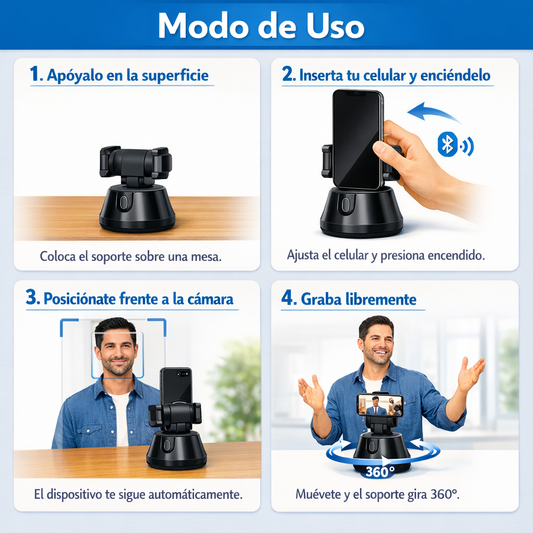 Soporte IA con Seguimiento 360° – Graba Solo y en Movimiento – Tus Videos Perfectos Sin Ayuda de Nadie
