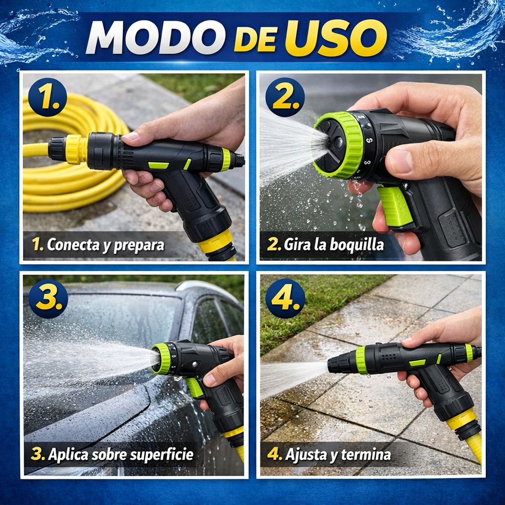 Pistola de Lavado Portátil – Limpieza Ajustable – Limpia Auto y Hogar en Minutos