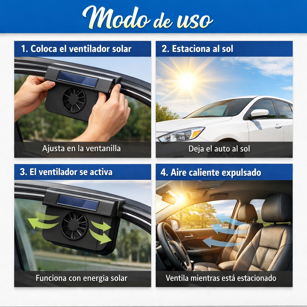 Ventilador Solar de Ventana para Auto – Ventila y Reduce el Calor – Auto Más Fresco en Minutos
