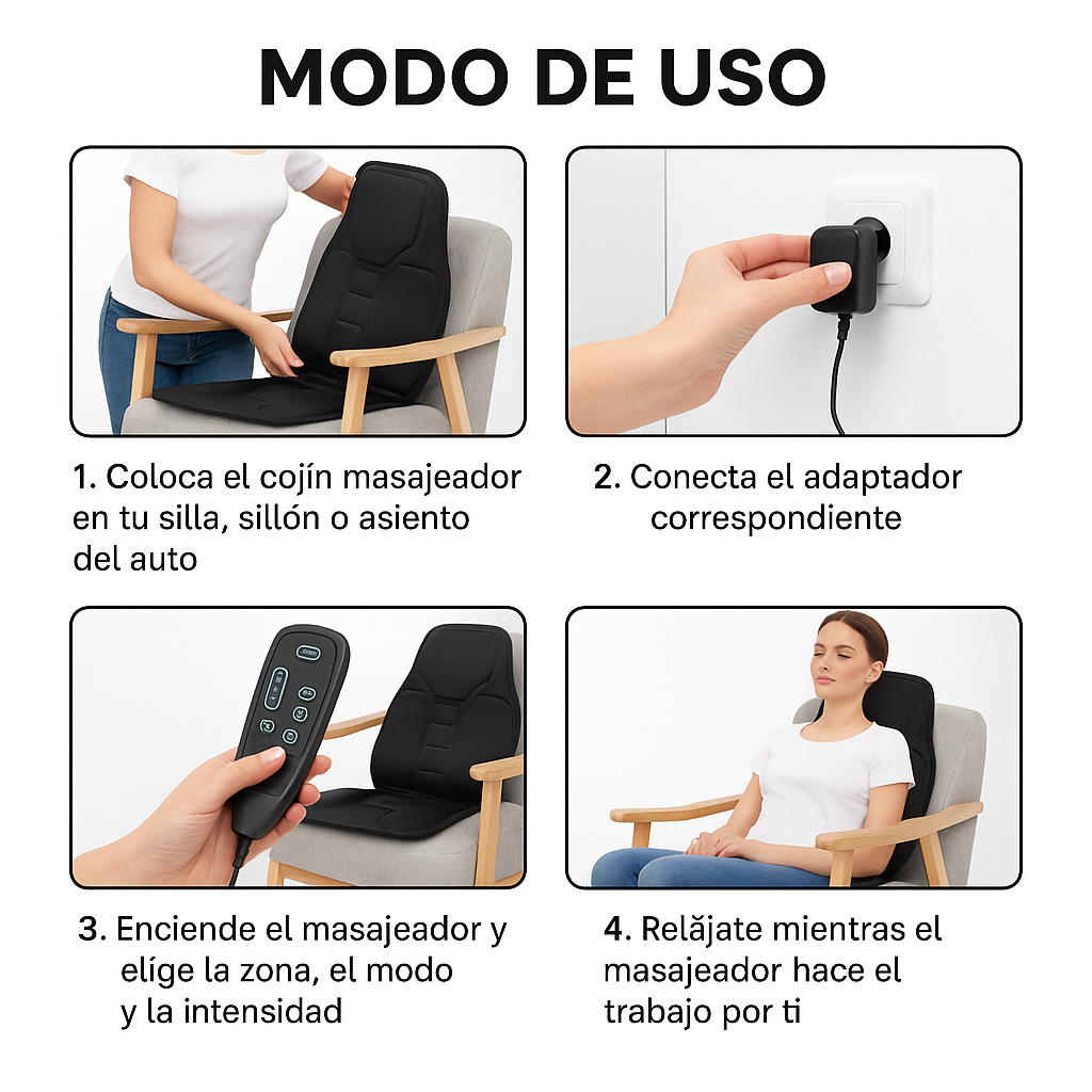 Cojín Masajeador Eléctrico – Masaje Completo – Alivia Dolor y Tensión en 10 Minutos