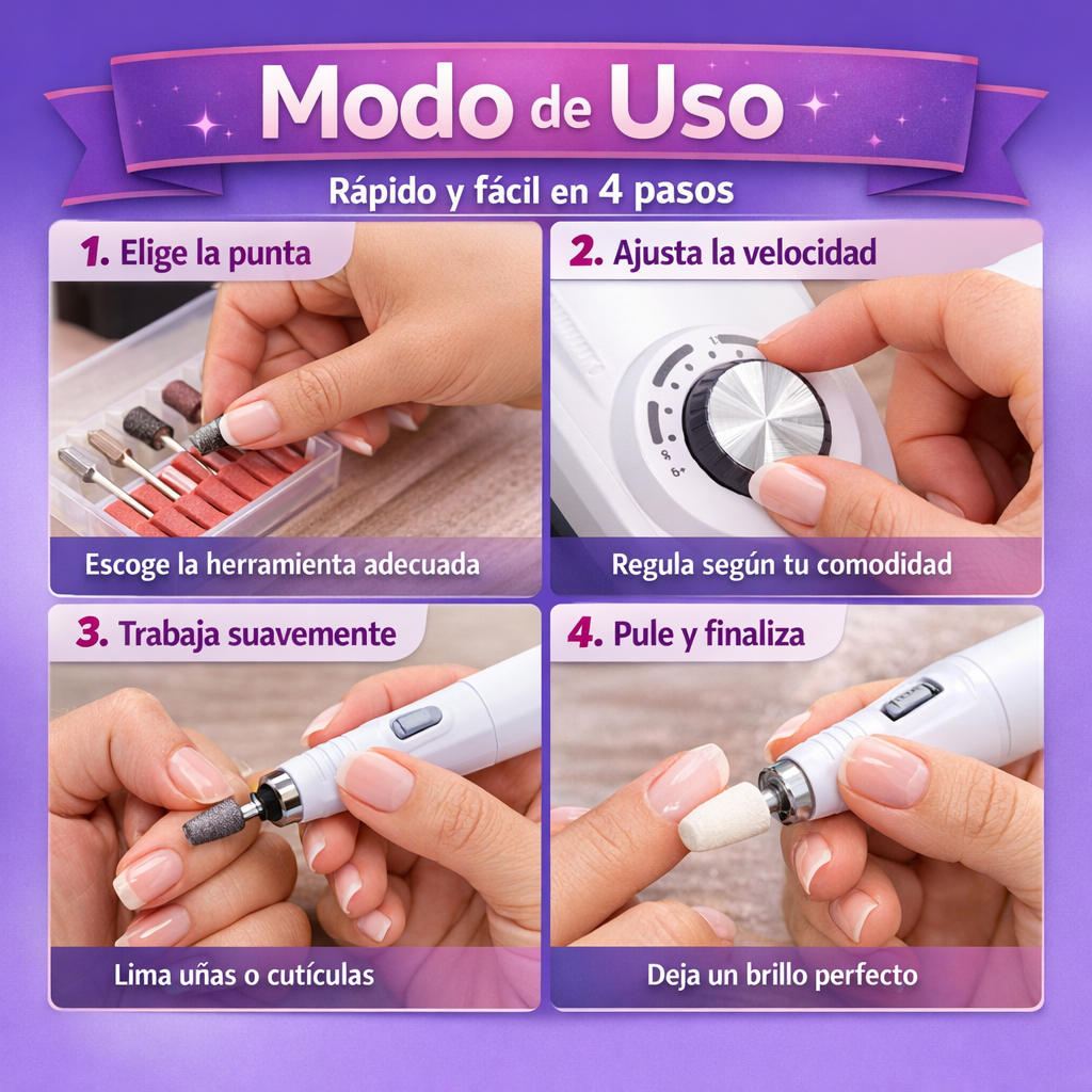 Torno Eléctrico para Uñas – Manicure Profesional – Uñas perfectas en casa desde el primer uso