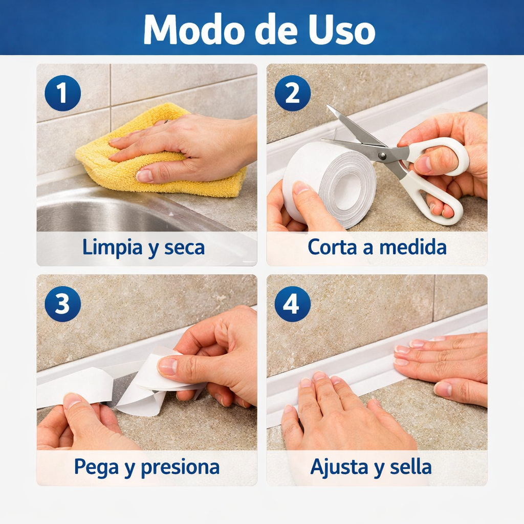 Cinta Selladora Impermeable – Sella Fugas – Protege tu Baño y Cocina al Instante