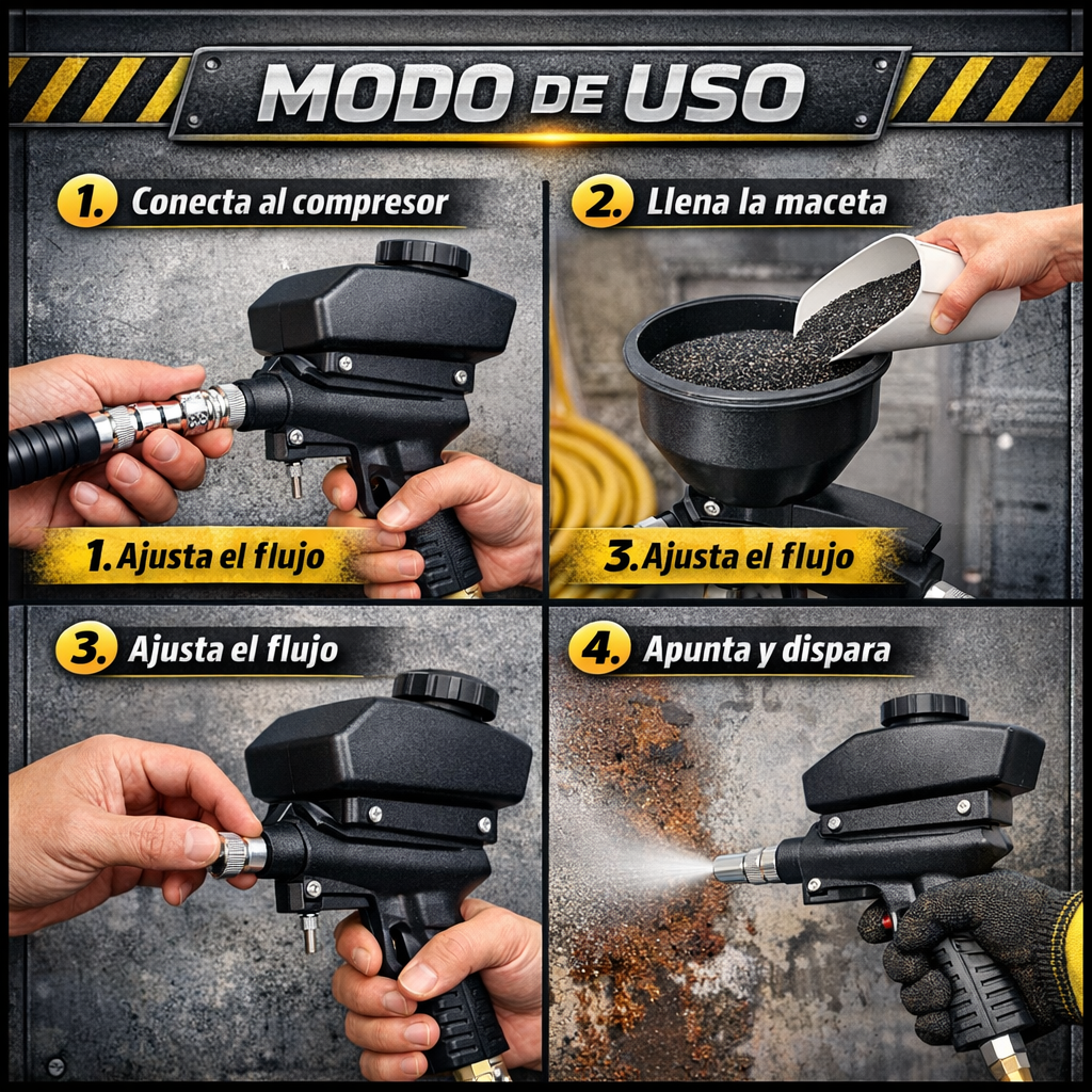 Pistola Arenadora Portátil – Elimina Óxido y Pintura – Restaura Metales en Minutos