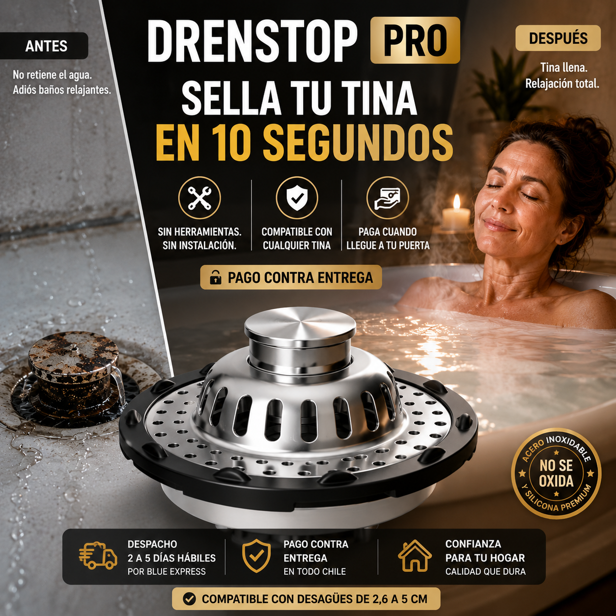 DrenStop Pro - Sella tu tina al instante sin herramientas