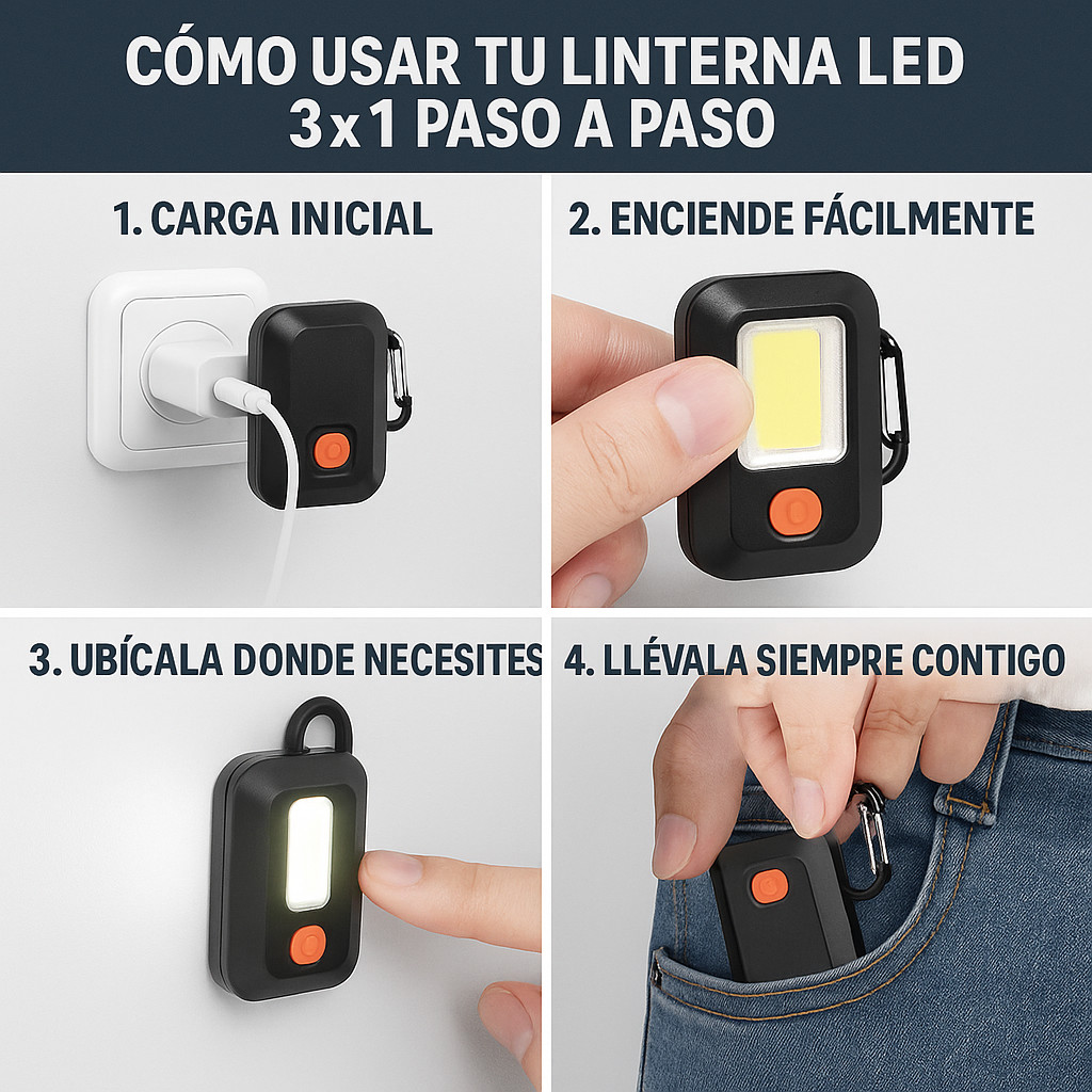 Linterna LED 3×1 – Ilumina Todo en Segundos – Seguridad y Autonomía Instantánea para tu Día a Día