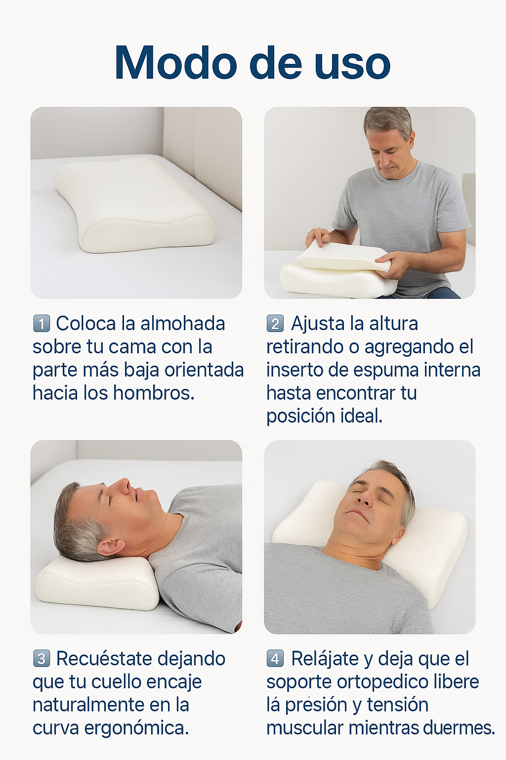 2x1: Almohada Cervical Ergonómica – Soporte Inteligente – Despierta sin dolor en solo 3 noches