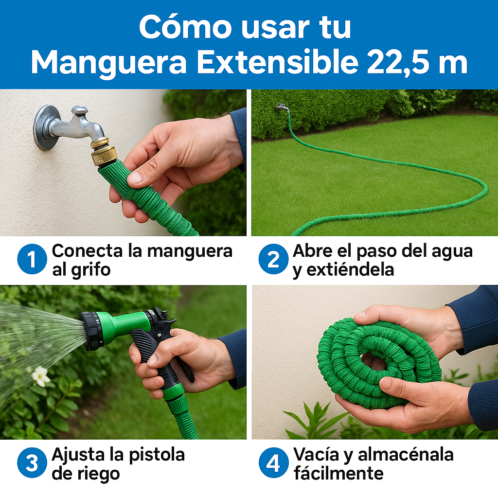Manguera Extensible 22.5 m – Riega sin enredos – Mantén tu jardín impecable en segundos y sin esfuerzo