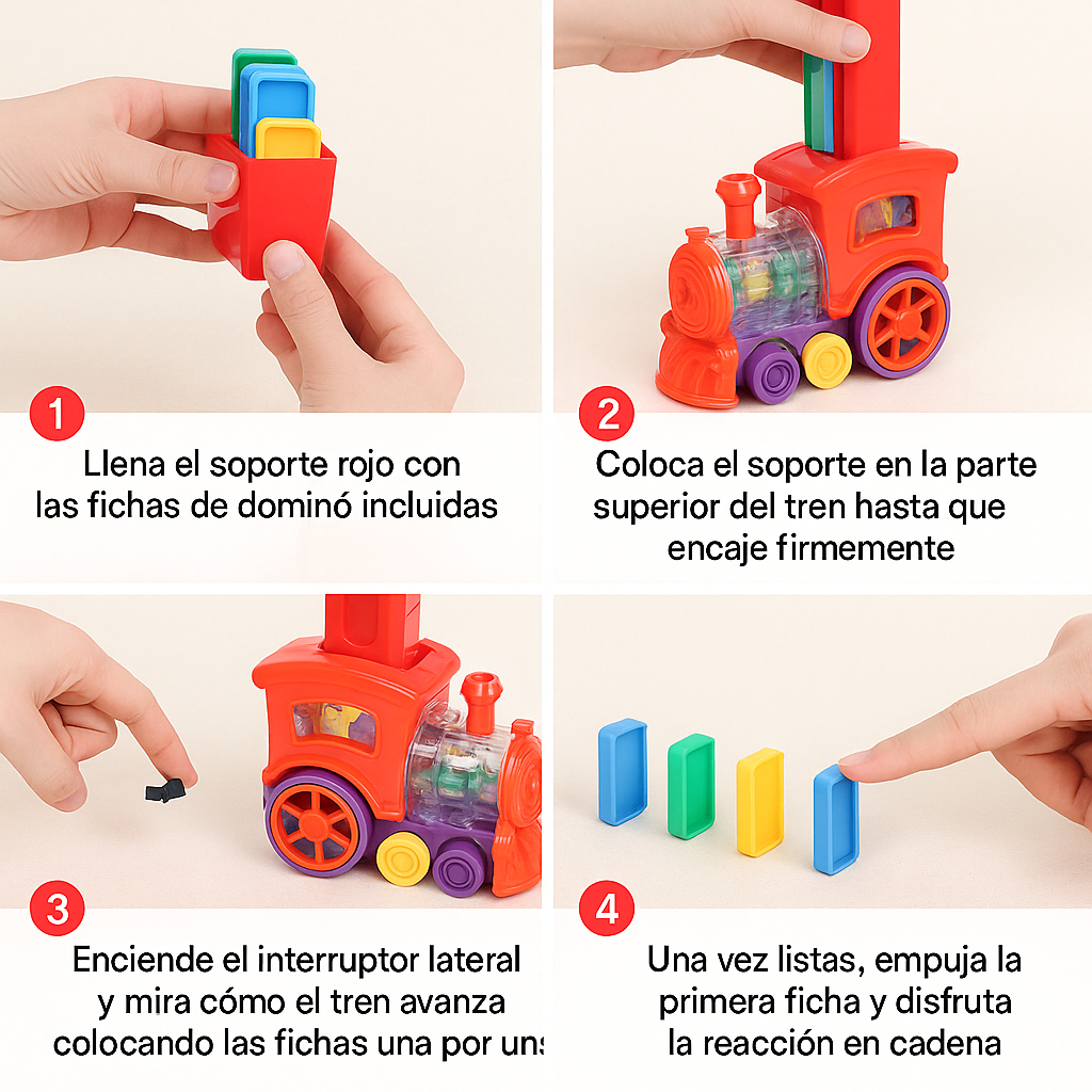 Tren Dominó Automático – Arma y Aprende Jugando – Crea momentos inolvidables en familia esta Navidad