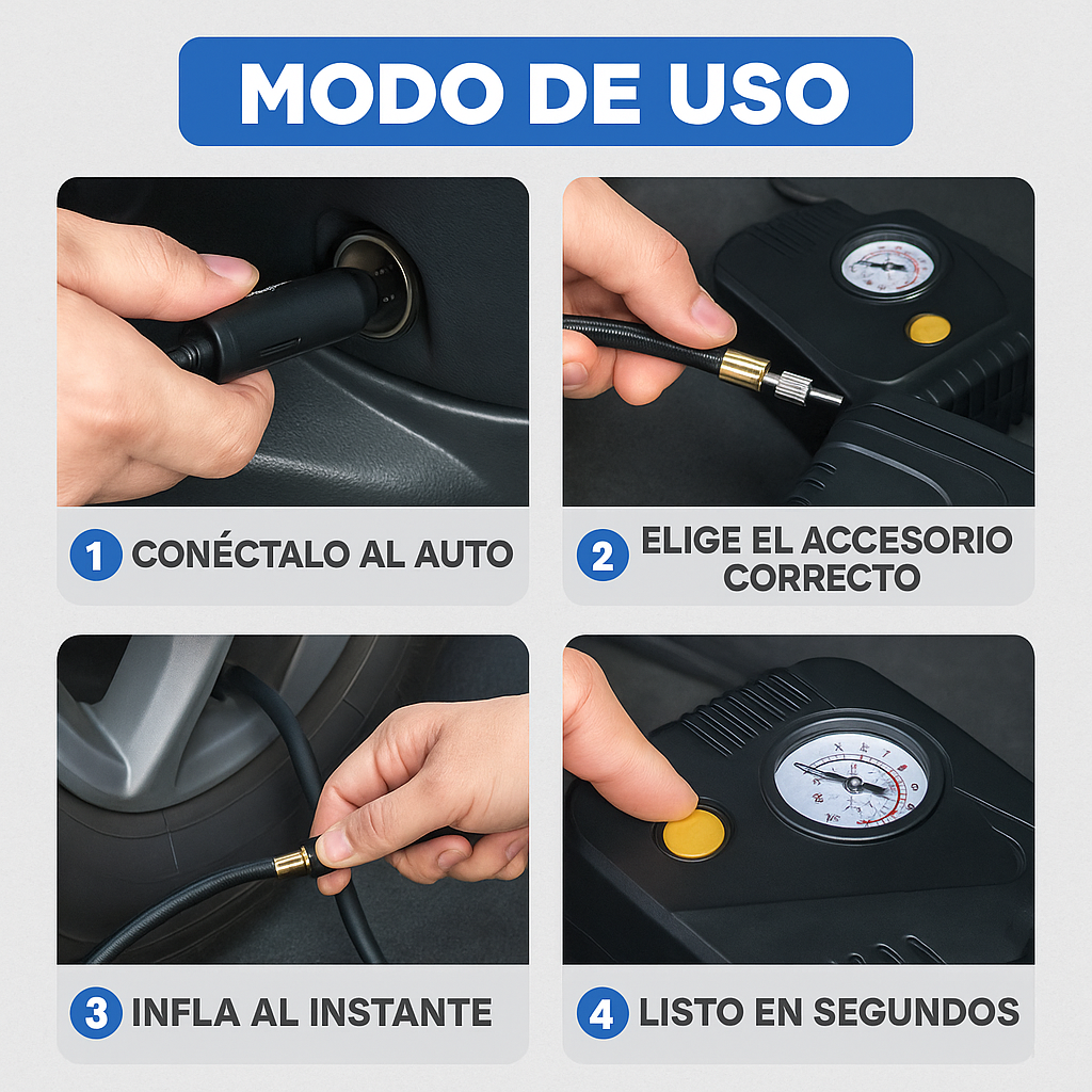 Air Bolt 12V – Compresor Portátil – Infla y te saca de apuros en segundos, estés donde estés