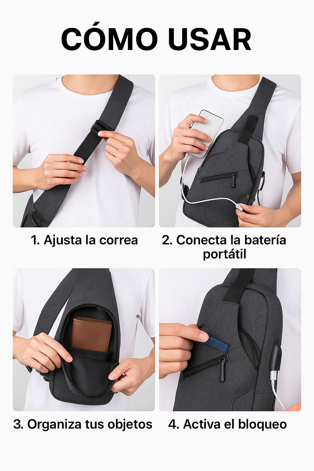 Bolso Antirrobo 2x1 – Carga y Organización – Protege tus cosas y te mantiene conectado todo el día